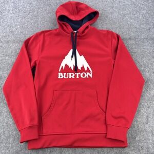 Burton Hoodie Mens Small Red Logo Pullover Thumbholes Snowboard Sweatshirt
